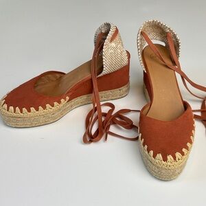 Castaner Carina Suede Espadrille Wedge Sandals Red Brown Size 40 9.5